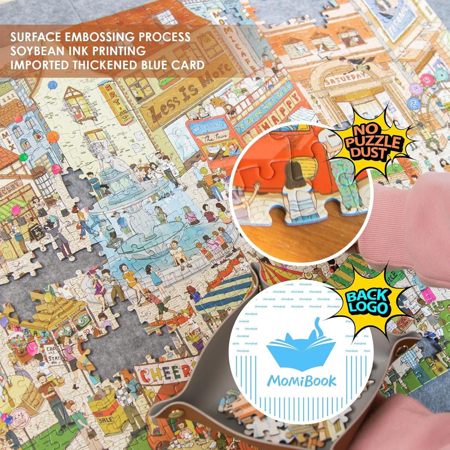 MOMIBOOK Puzzles for Adults 1000 Pieces Jigsaw Puzzles of Weekends in a Small Town, Painting Image Difficult Challenging Hard Impossible Puzzle Unique Funny Party Christmas Birthday Gifts