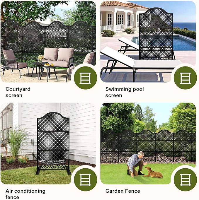 Outdoor Freestanding Decorative Privacy Screen 72" H×47" W Metal Room Divider Garden Fence Panels for Balcony, Backyard, Patio, Deck, Entrance