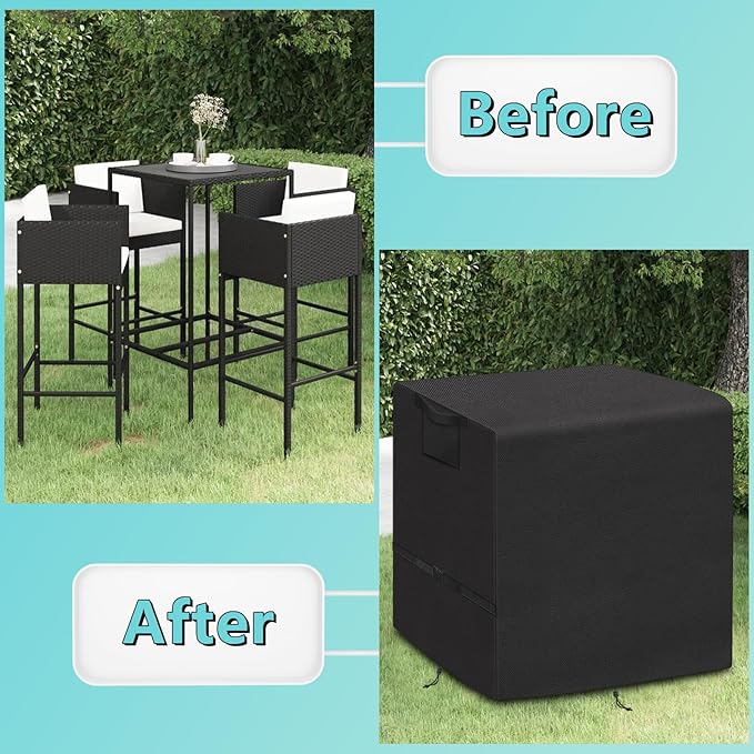 Kovshuiwe 5 Piece Bar Height Patio Dining Set Covers 600D Oxford Fabric Waterproof 60 Inch Square Patio Bar Height Table & Chair Sets Cover, Black