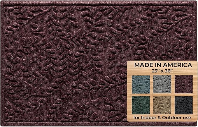 WaterHog Indoor/Outdoor Door Mat, 2' x 3', Made in USA, Durable & Skid-Resistant Front Door Rug, Decorative, Water-Trapping & Heavy-Duty Entryway Floor Mat for Your Home, Boxwood Collection, Bordeaux