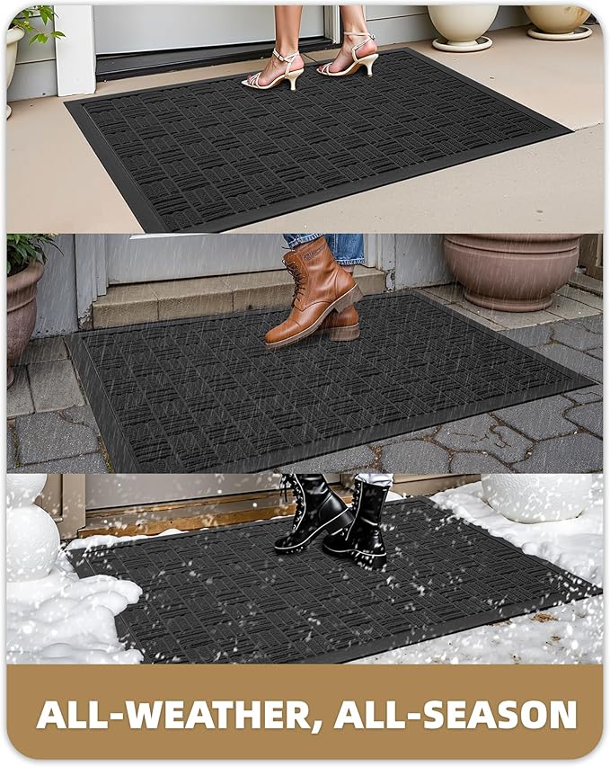 Color&Geometry Large Front Door Mat Outside Entrance, Heavy Duty Non Slip Low Profile Doormat for Entryway, Trap Dirt and Moisture Welcome Mats All-Weather, Easy Clean, Patio, Garage, 48"x72" Black