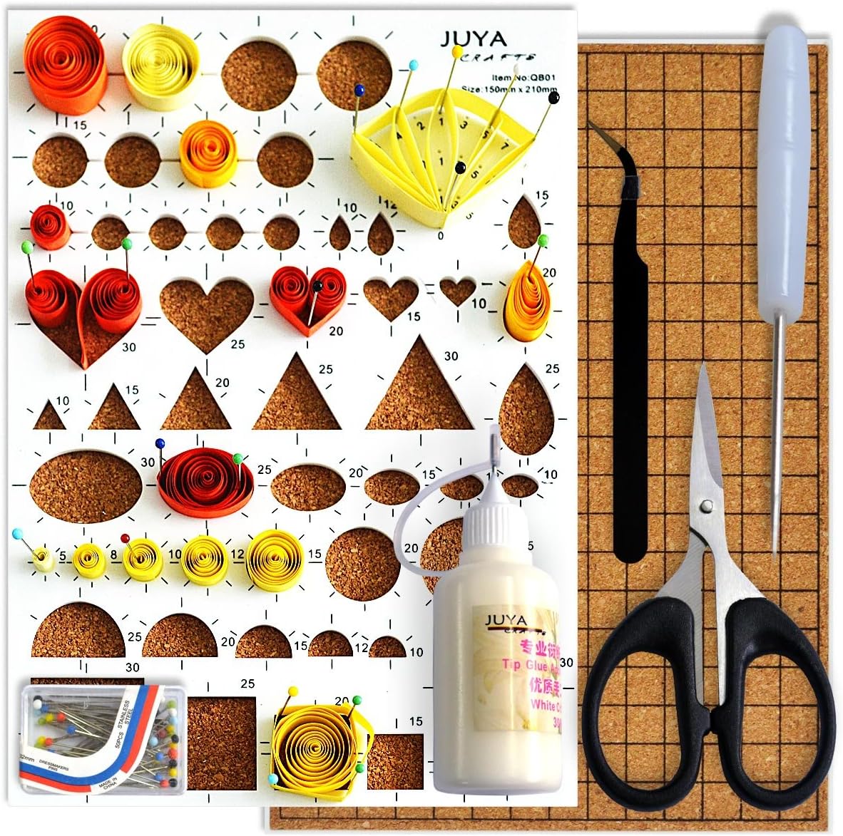 JUYA Paper Quilling Kit with Pink Tools 960 Strips Board Mould Crimper Coach Comb (Width 3mm with Glue)