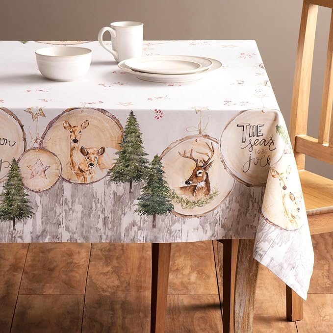 Maison d' Hermine Table Cloth Rectangle Table 100% Cotton 60 x 108 Inches Fall Tablecloth Reusable Everyday Use for Thanksgiving Christmas Decorations Dining Farmhouse Party (Mountain Life)