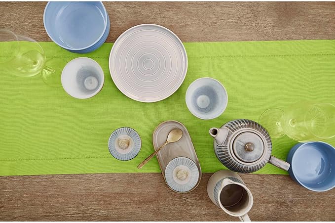 Solino Home Linen Table Runner 120 Inches Long - 100% Pure Linen Lime Green Table Runner 14 x 120 Inch for Spring, Easter, St Patricks Day - Classic Hemstitch