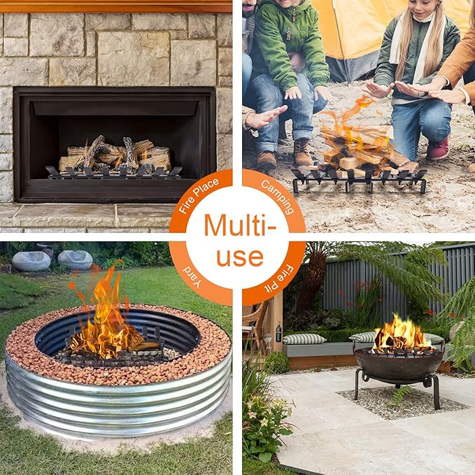 20" Fireplace Grate Wood Stove Grate Rack Stove Burning Rack Heavy Duty Solid Steel 8-Bars Firewood Holder Easy Assembly Fire Grate for Indoor Hearth Outdoor Firepit Matt Black