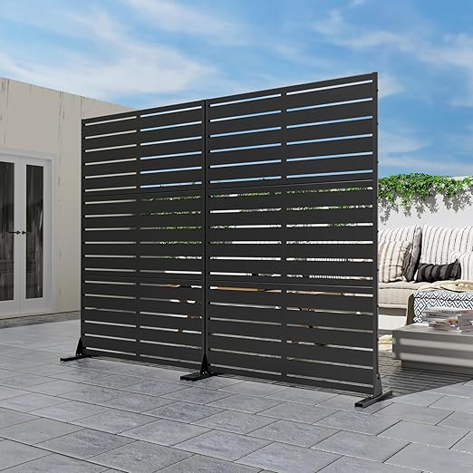 Casaphoria Metal Privacy Screen Outdoor, 72" H x 47" W Freestanding Decorative Privacy Screen for Patio Deck Balcony Garden with Stable Base, Black-Adams