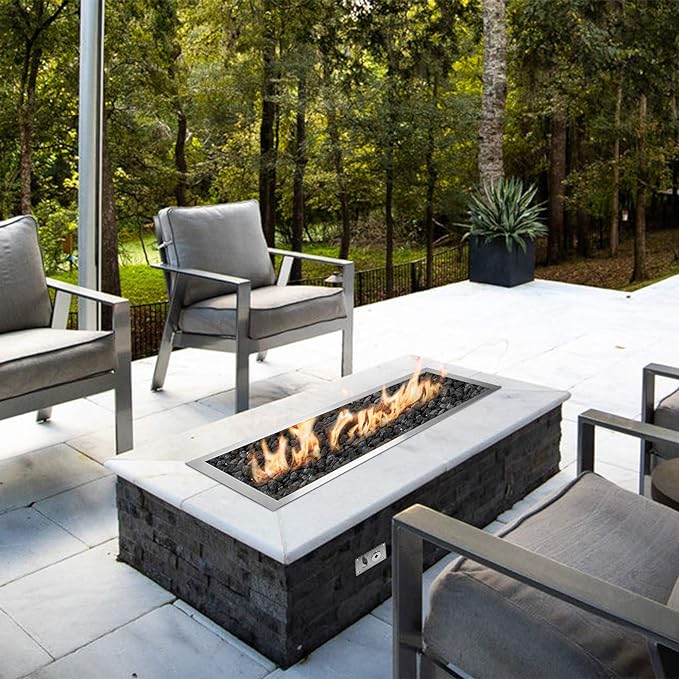 Stanbroil 36 x 12 Inch Rectangular Fire Pit Burner with Drop-in Fire Pan, Gas Firepit Insert for DIY Fire Table, 304 Stainless Steel, 150,000 BTU Max