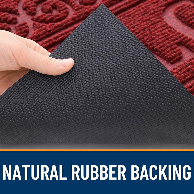 OLANLY Welcome Door Mat Indoor Outdoor Entrance, Heavy Duty Sturdy Front Door Mat, Waterproof All-Weather Doormat, Stain Resistant, Low Profile, Easy Clean Patio Entryway Mat, 36 x 24, Wine Red
