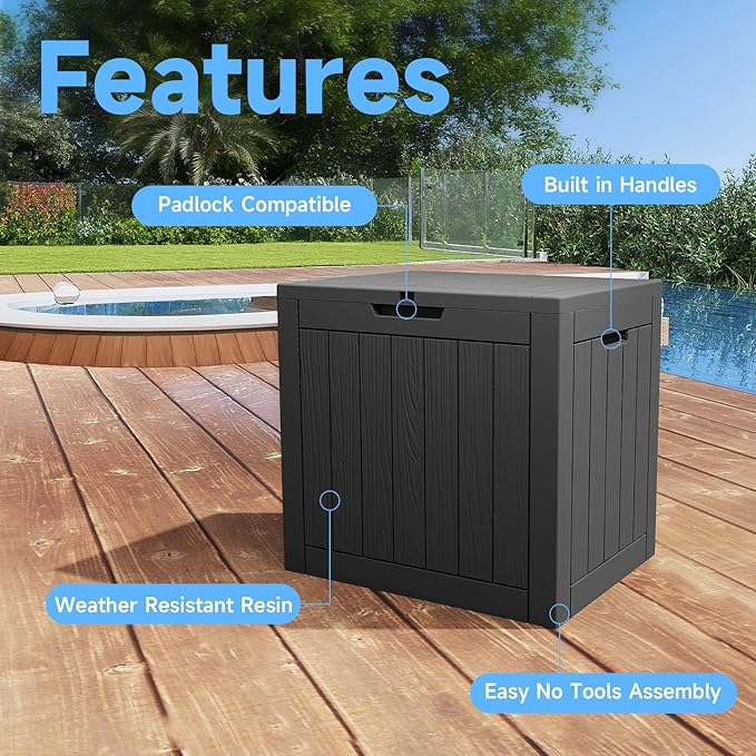 EasyUp 36 Gallon Outdoor Storage Box Waterproof, Resin Outdoor Deck Box, Deck Boxes for Garden Tools Equipment and Cushions (Black)