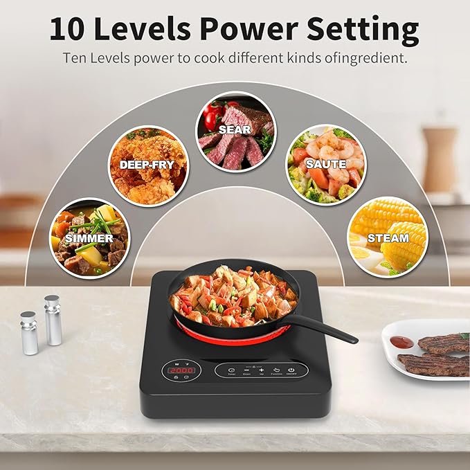 VBGK Single Burner Electric Cooktop,110V 1800W Electric Stove Top with LED Touch Control, 10 Power Levels, 4 hTimer, Safety Lock,Portable single burner cooktop