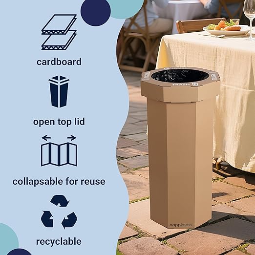 Eyely MPH1300A-SET2 Sal 25-Gallon Disposable Corrugated Cardboard Event Trash Can and Recycling Bin for BBQs, Beach, Parties & Events & Outdoor Activities, Plain Brown (Set of 2)