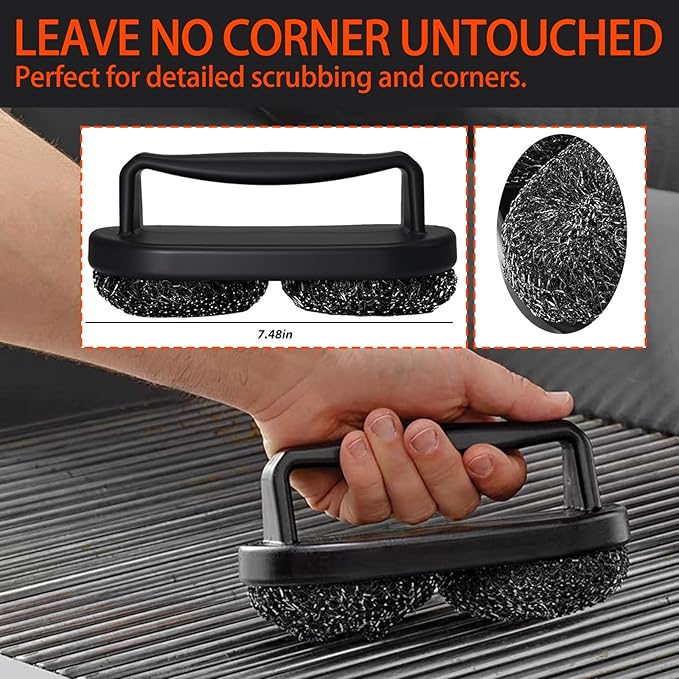 3Pcs Grill Brush for Outdoor Grill Set, Heavy Duty Stainless Steel Grill Scraper & Scrubber, Hand Crank Fan for Cast Iron and Stainless Steel Grates, Outdoor Camping BBQ Cleaning Accessories