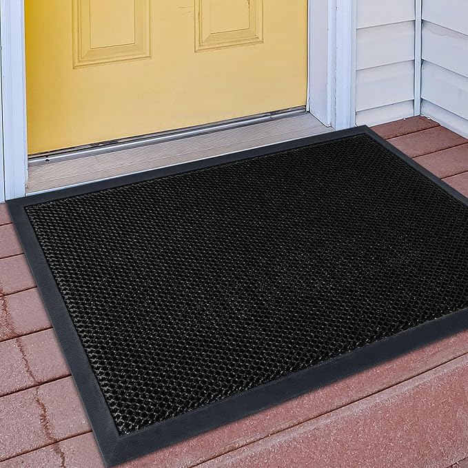 Outdoor Indoor Door Mats for Entryway, Heavy Duty and Durable All-Weather Entry Mat, Low Profile, Non-Slip and Easy Clean Outdoor Doormat for Entrance, Patio and Garage (Black 30"x17")