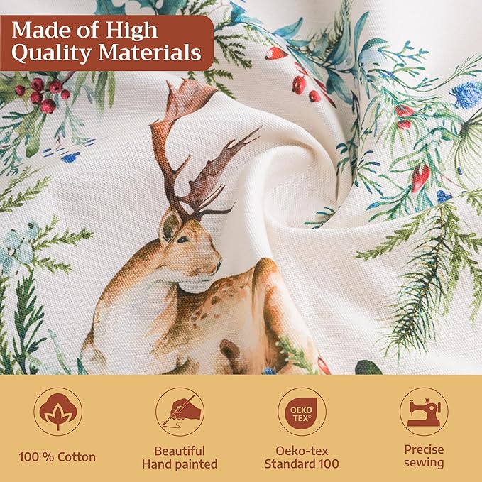 Maison d' Hermine Table Cloth Round Table 100% Cotton 63 Inches Fall Tablecloth Reusable Everyday Use for Thanksgiving Christmas Decorations Dining Farmhouse Party (Holly Time)