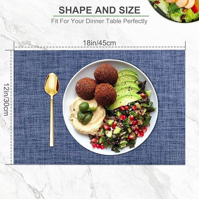 BETEAM Placemats Set of 8, Woven Vinyl Placemat for Dining Table Washable Wipeable Kitchen Place Mats Durable Indoor Outdoor Table Mats
