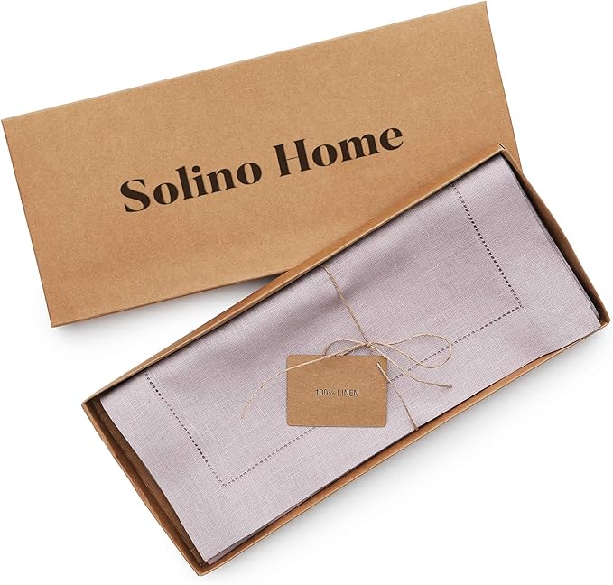 Solino Home Linen Lilac Table Runner 144 Inches Long - 100% Pure Linen Extra Long Table Runner 14 x 144 Inch for Valentines, Spring, Easter - Classic Hemstitch