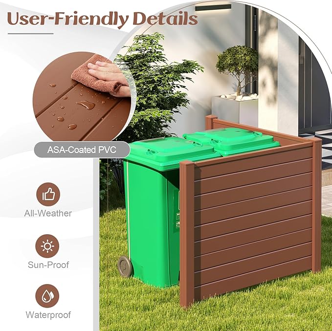 Giantex 2 Panels Air Conditioner Fence, 48''W x 36''H Outdoor Privacy Screen with 3 Stakes, Decorative Trash Can Enclosure, PVC Vinyl Freestanding Fences for Garden Lawn AC Unit Pool Pump, Brown