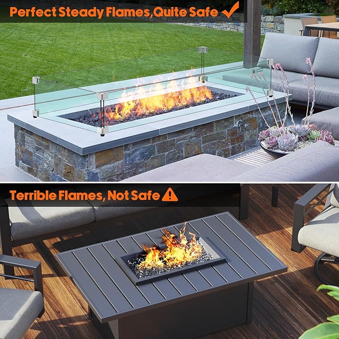 Skyflame 42" X 18" Rectangular Fire Pit Glass Wind Guard Replacement for Outdoor