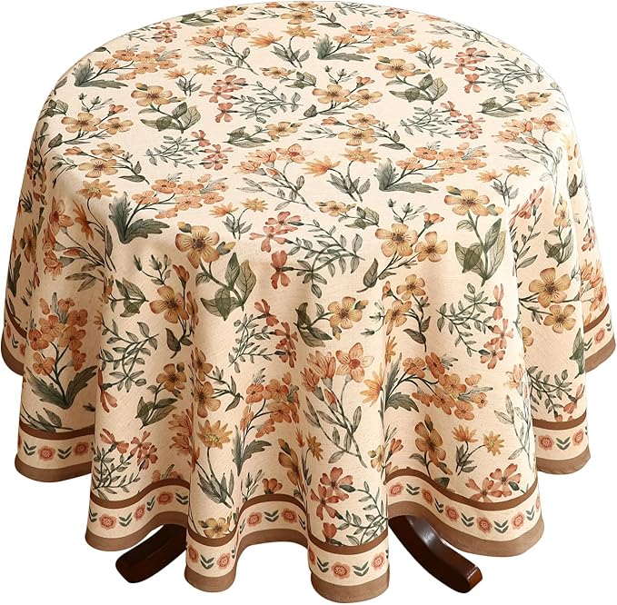 Designer Linen Round Tablecloth,William Morris Vintage Soft and Durable Table Cloth,Decorative Table Cover for Kitchen,Dining,Thanksgiving,Tea Party,Christmas,Diameter 67"-Athea