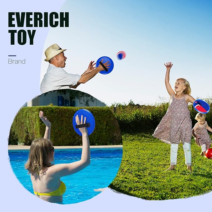 EVERICH TOY Upgraded Toss and Catch Ball Game Set, Kids Toy Stocking Stuffers for Boys Girls Ages 3-12, Includes 2 Paddles 2 Sticky Balls, Water-Resistant Indoor Outdoor Toy for Beach Pool Yard