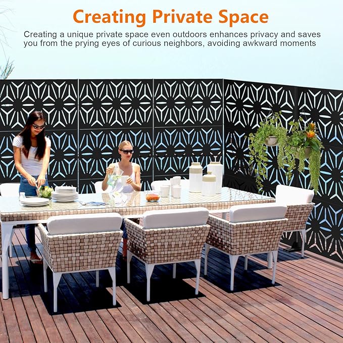 72" H×48" W Metal Privacy Screen, Outdoor Indoor Privacy Screens with Stand Panels, Free Standing Decorative Privacy Screen for Patio