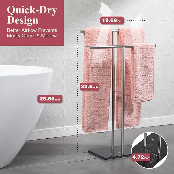 Towel Stand – Freestanding Towel Rack for Bedroom & Bathroom, Heavy-Duty Towel Drying Rack with Sturdy Base, Stylish Modern Free Standing for Spa & Home 1.6'x2.7'x0.7'