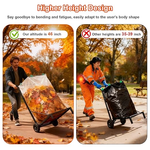 Metal Leaf Bag Holder, 50-55 Gallon Adjustable Trash Bag Holder, Height Added Design Garbage Bag Trolley with wheels,Trash Bag Holder Stand Suitable for Yard and Lawn Cleaning, Camping, and Gathering