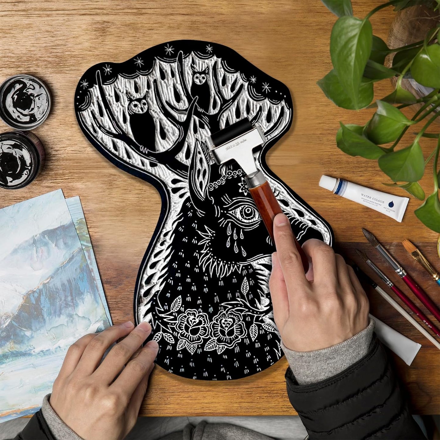 MyLifeUNIT Rubber Brayer, Brayer Ink Roller, Soft Rubber Brayer Roller with Wooden Handle