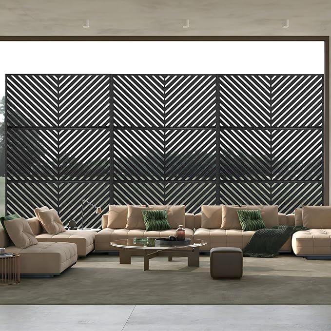 72" H×47" W Metal Privacy Screen, Outdoor Indoor Privacy Screens with Stand Panels, Free Standing Decorative Privacy Screen for Patio