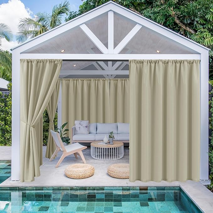 HolidayIdeas Waterproof Patio Outdoor Curtains with Rod Pocket 4 Pcs- UV & Privacy Protect Weatherproof Gazebo Outdoor Drapes for Porch, Balcony, Apartment, Sliding Glass Door, Taupe, 54x84 Inch