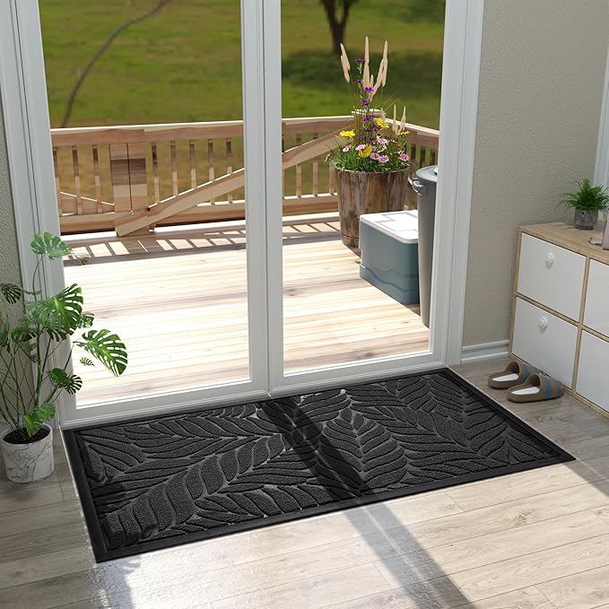 Yimobra 47x24 Large Door Mat Outdoor Indoor, All-Season Waterproof Door Mat Outside Entrance, All-Weather Non-Slip Outside Doormat for Garage Patio Entryway, Black