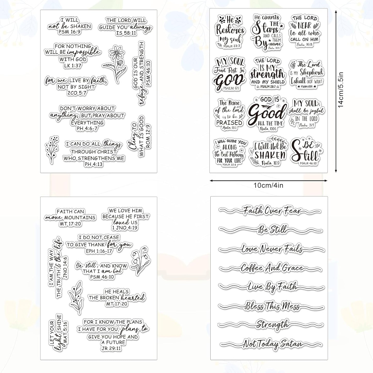 Whaline 4 Sheet Bible Verse Words Clear Stamps Christian God Jesus Silicone Transparent Stamps Border Stamp Cards for DIY Craft Card Making Scrapbooking Embossing Album Decor