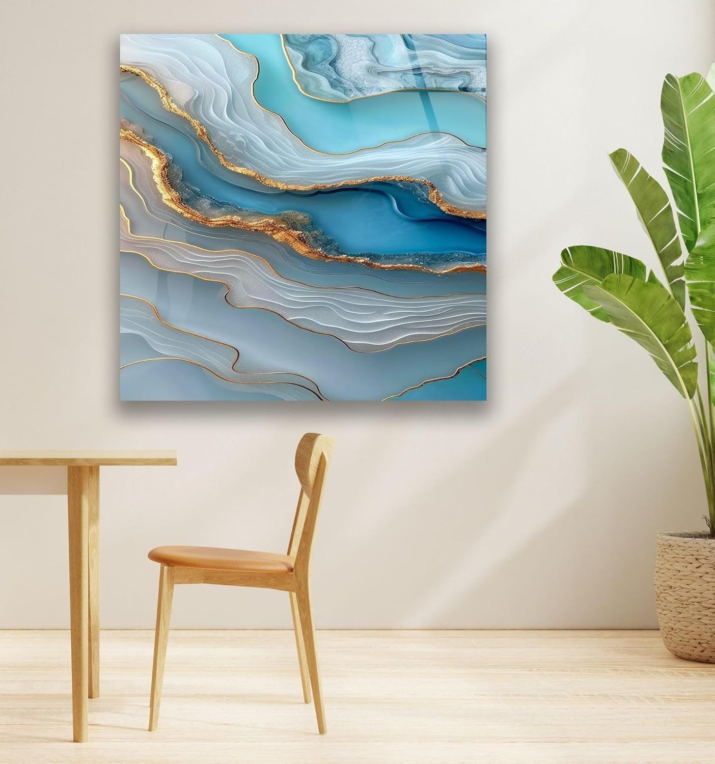 My Photostation.com 14Wx20H'' Turquoise and Blue Alcohol ink Glass Wall Art Tempered Glass Printing Wall Decor Large Wall Art Wall Hangings