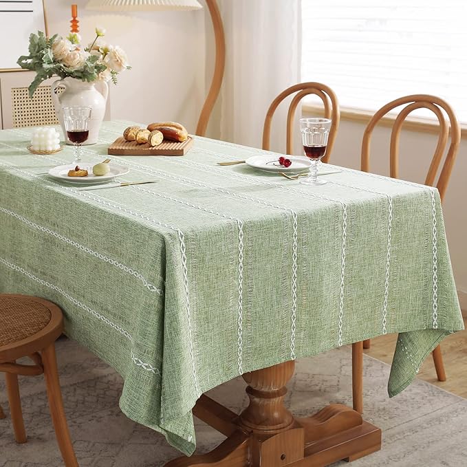 Chassic 60 x 120 inches Farmhouse Style Linen tablecloths, Wrinkle Resistant Washable Dining Room Table Cloths for 8 Foot Rectangle Tables - Hemstitch Sage Green