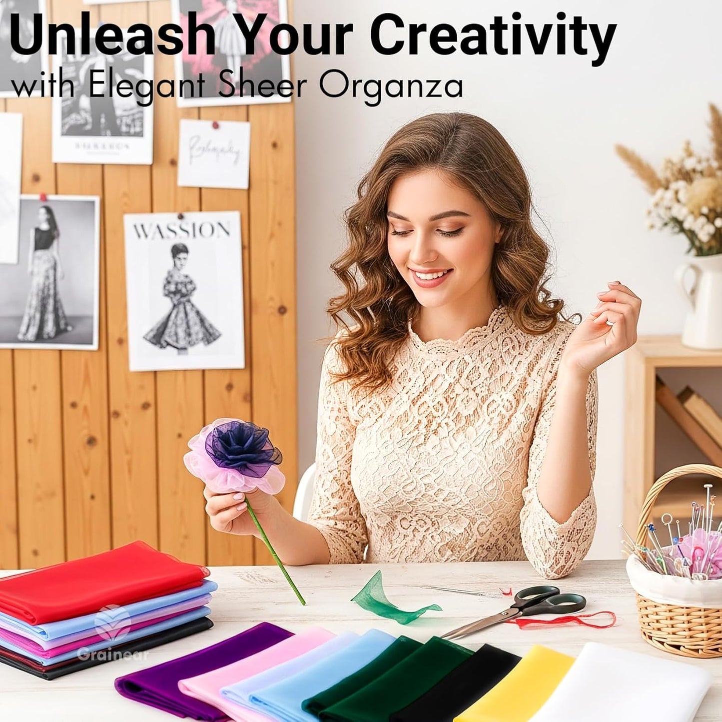 Black Crystal Organza Fabric – 16" x 5 Yards Lightweight Sheer Tulle for Bows, Tutus, Table Runners, Gift Wrapping, Crafts & DIY Sewing (Folded Package)