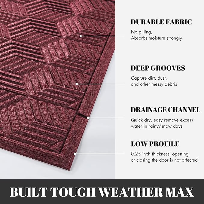 Yimobra Extra Large Door Mat 36x24, All-Season Waterproof Outdoor Mats for Front Door Entrance with Drainage Holes, Heavy Duty Non-Slip Doormat for Garage Patio Entryway Indoor, Red