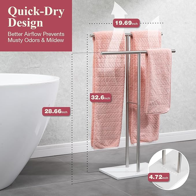 Towel Stand – Freestanding Towel Rack for Bedroom & Bathroom, Heavy-Duty Towel Drying Rack with Sturdy Base, Stylish Modern Free Standing for Spa & Home 1.6'x2.7'x0.7'