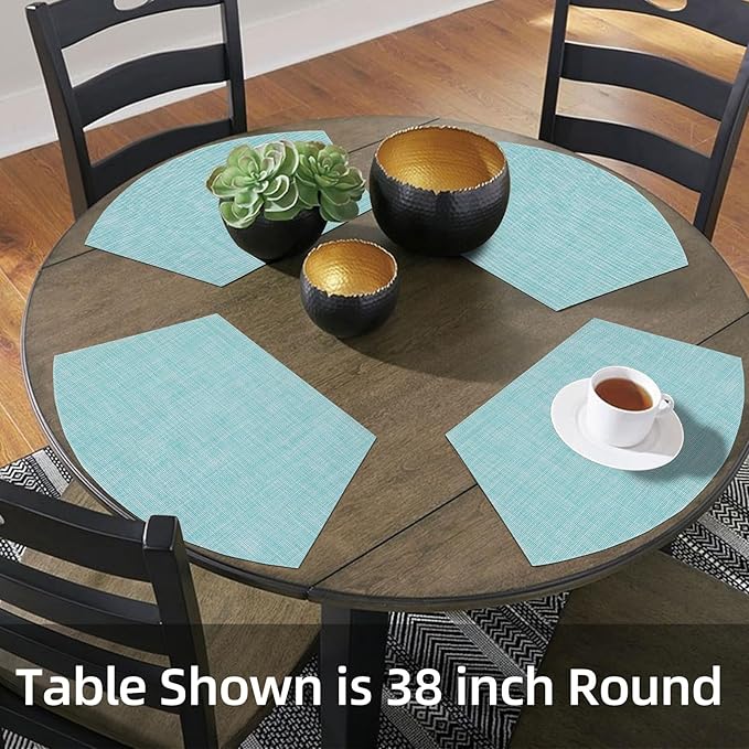 SHACOS Wedge Placemats Set of 4 Woven Vinyl Round Table Placemats Wipe Clean Round Table Mats Indoor Outdoor, Blue