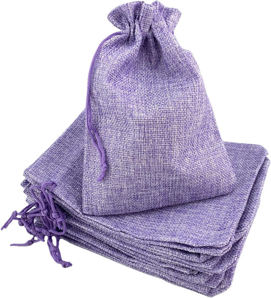 Palmhomee Pack of 25 Burlap Gift Bags with Drawstring Linen Jewelry Pouches Wedding Hessian Jute Bags for Birthday and Treat Pouches Party Wedding Favors Gift (7x9 Inch, Lavender)