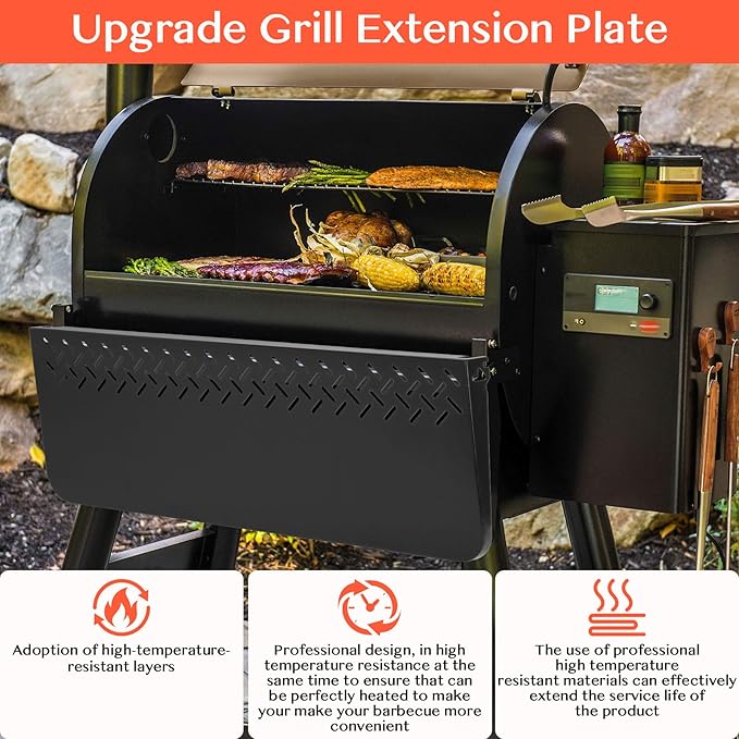 36" Foldable Side Table for Weber Searwood 600/600XL, 70LBS Heavy Duty Steel BBQ Grill Prep Table, Easy Install & Fold Down Storage Grill Accessory