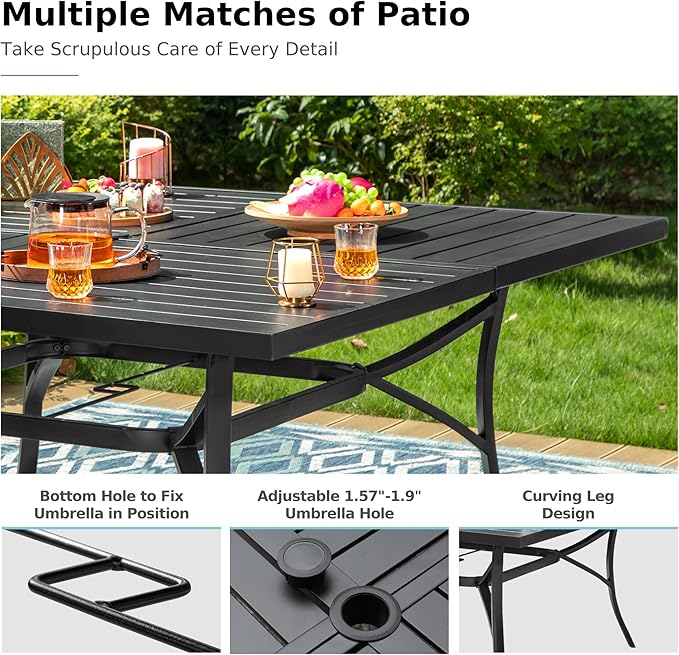 MFSTUDIO Outdoor Dining Set for 8, Patio Dining Set with Square Table, 9 Piece Patio Table and Chairs Set, Metal Outdoor Patio Furniture Set for Deck Backyard Poolside Garden