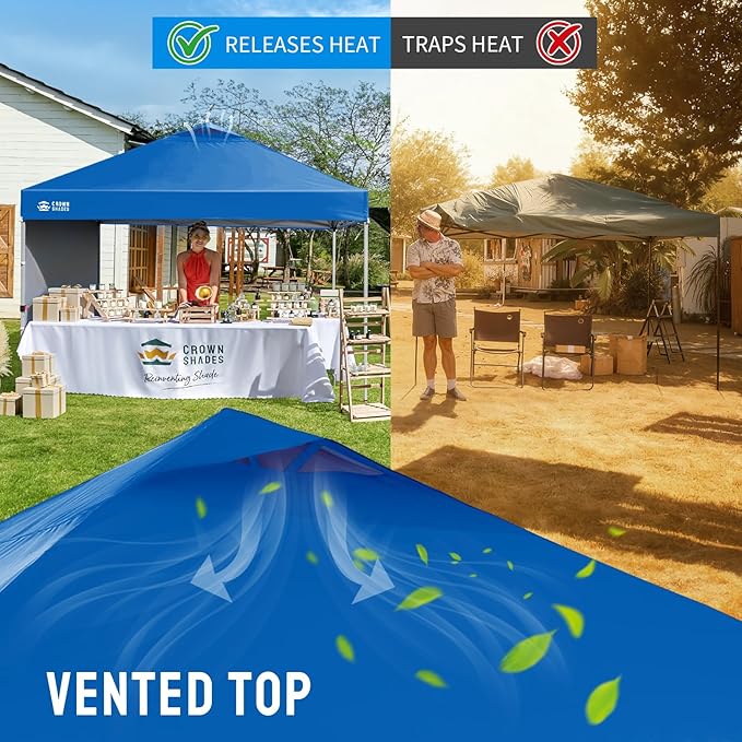CROWN SHADES 12x12 Pop Up Canopy Tent Instant Commercial with 150D Silver Coated Fabric Including 1 Removable Sidewall, 4 Ropes, 8 Stakes, Weight Bags, STO 'N Go Bag, Blue