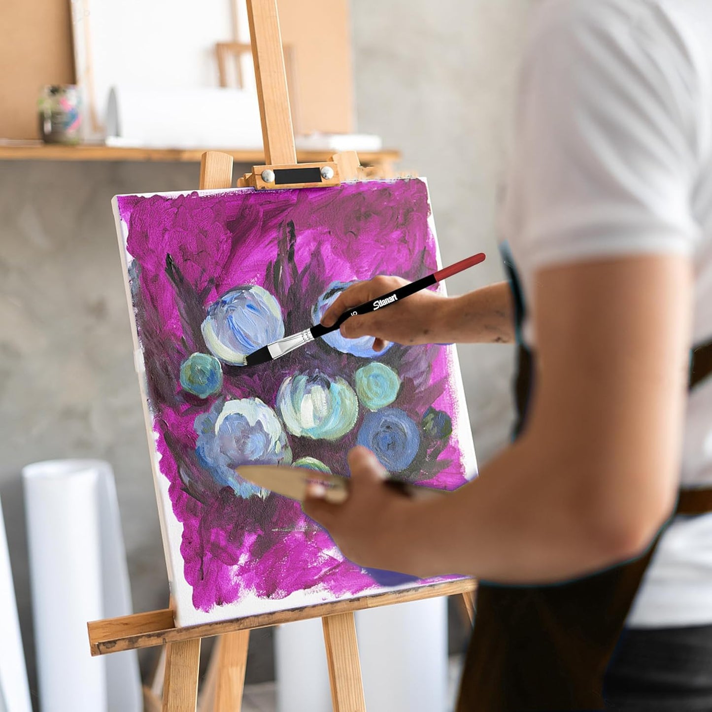 Flat Paint Brushes,15 PCS Different Sizes Flat Paint Brush Set for Watercolor Acrylic Gouache Oil Ink and Face Body Painting,Professional Art Paintbrush for Artists and Beginners