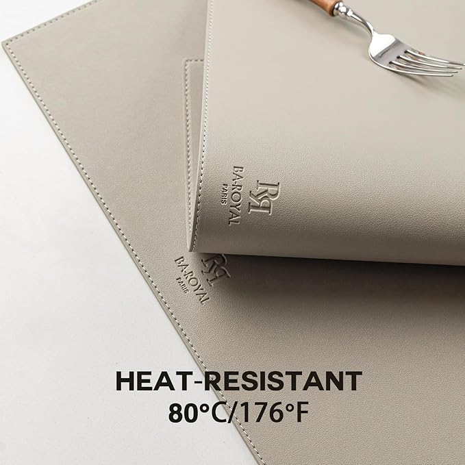 Faux Leather Placemats Set of 6 Vinyl Washable Wipeable Table Mats for Kitchen Dining Table Heat Resistant Waterproof Indoor/Outdoor Placemats Non-Slip Easy Clean Place Mats-Almond Birch