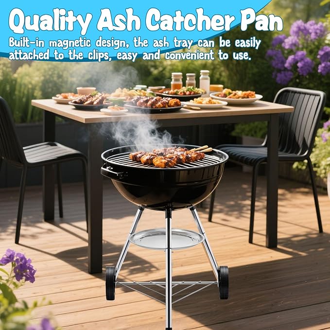 2 Pcs 13-1/2" Diameter Charcoal Grill Ash Catcher Pan Compatible with Weber 22" Kettle Grill, Ash Pan for Grill Replacement Parts