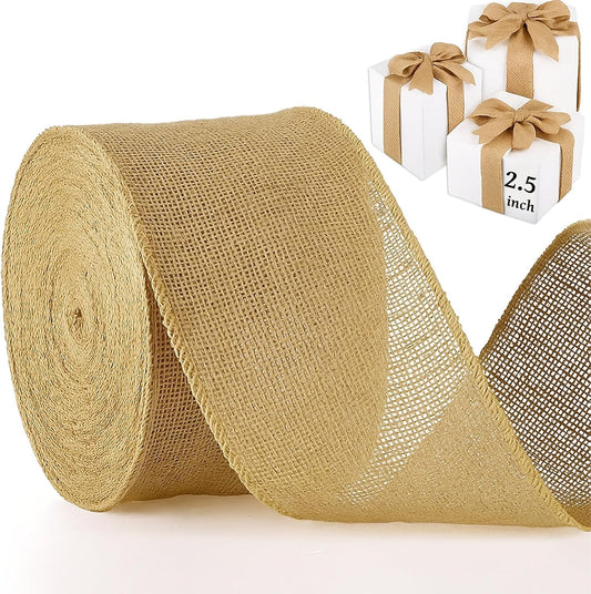 20 Yard 2.5 Inches Burlap Ribbon Wide Jute Ribbon Natural Burlap Fabric Roll Wired Edge for Wreaths, Christmas Tree Decoration, Big Bow Crafts, Gift Wrapping, Wedding