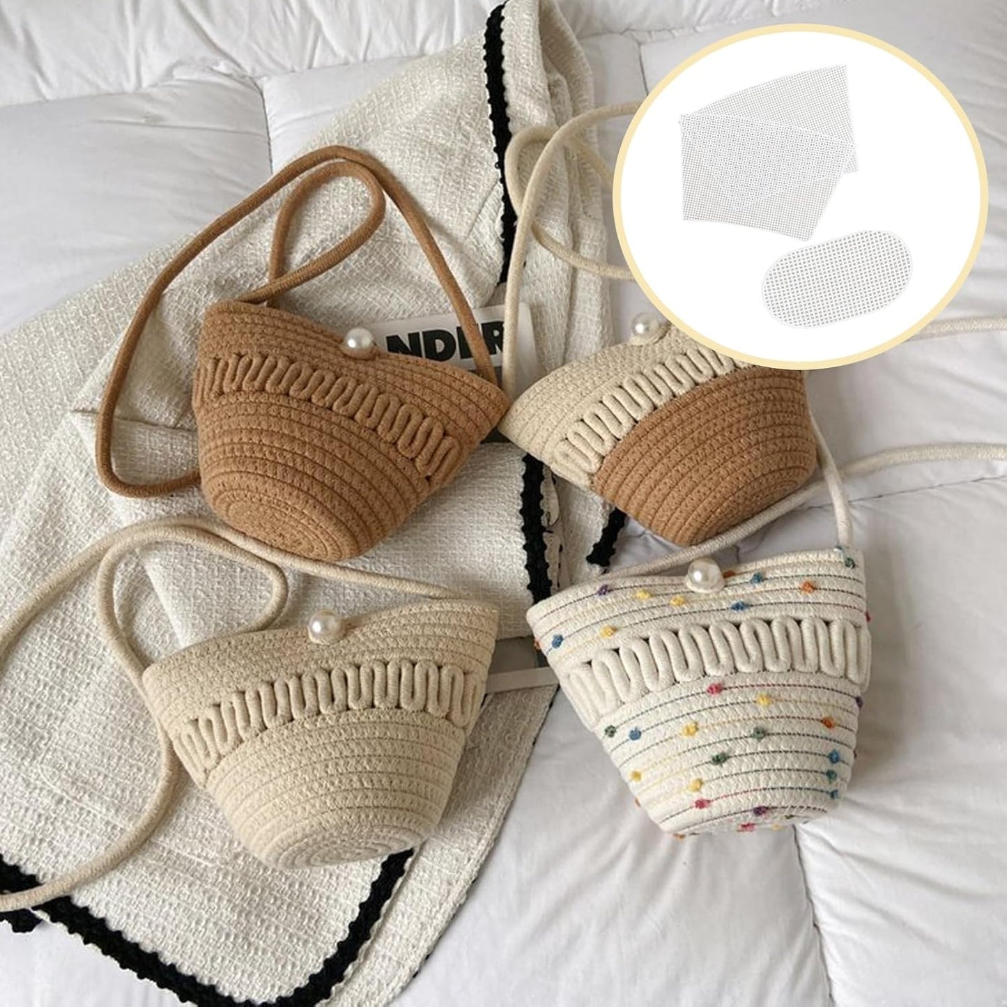 2 Sets Crochet Bag Canvas Sheets, Clear Mesh Plastic Canvas Sheets for Crochet Bucket Bag Making, Embroidery, Acrylic Yarn Crafting Projects (White)