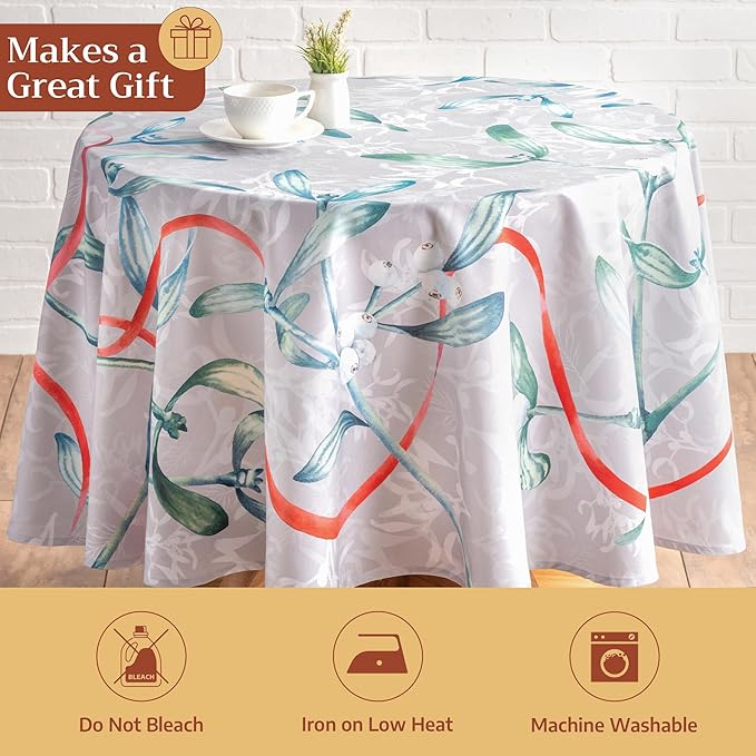 Maison d' Hermine Table Cloth Round Table 100% Cotton 63 Inches Fall Tablecloth Reusable Everyday Use for Thanksgiving Christmas Decorations Dining Farmhouse Party (Enora)