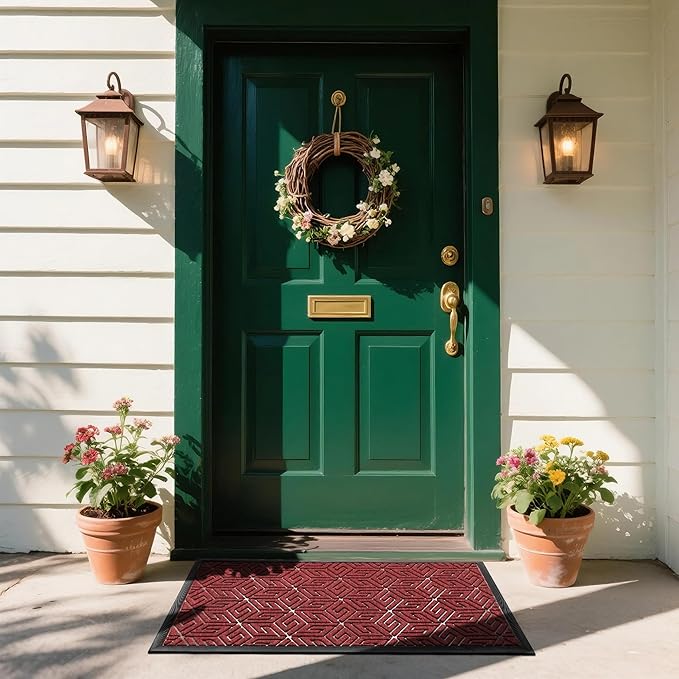 Yimobra Large Door Mat 36x24, All-Weather Waterproof Outdoor Mats for Front Door, Non Slip Rubber Doormat for Patio Proch Outside Entryway Indoor, Red