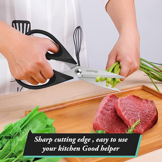 iBayam Stocking Stuffers for Men, White Elephant Gifts for Adults, Kitchen Scissors All Purpose Kitchen Shears 8.5" Cooking Scissors with Sheath, Black Accessories, Gadgets Utensils